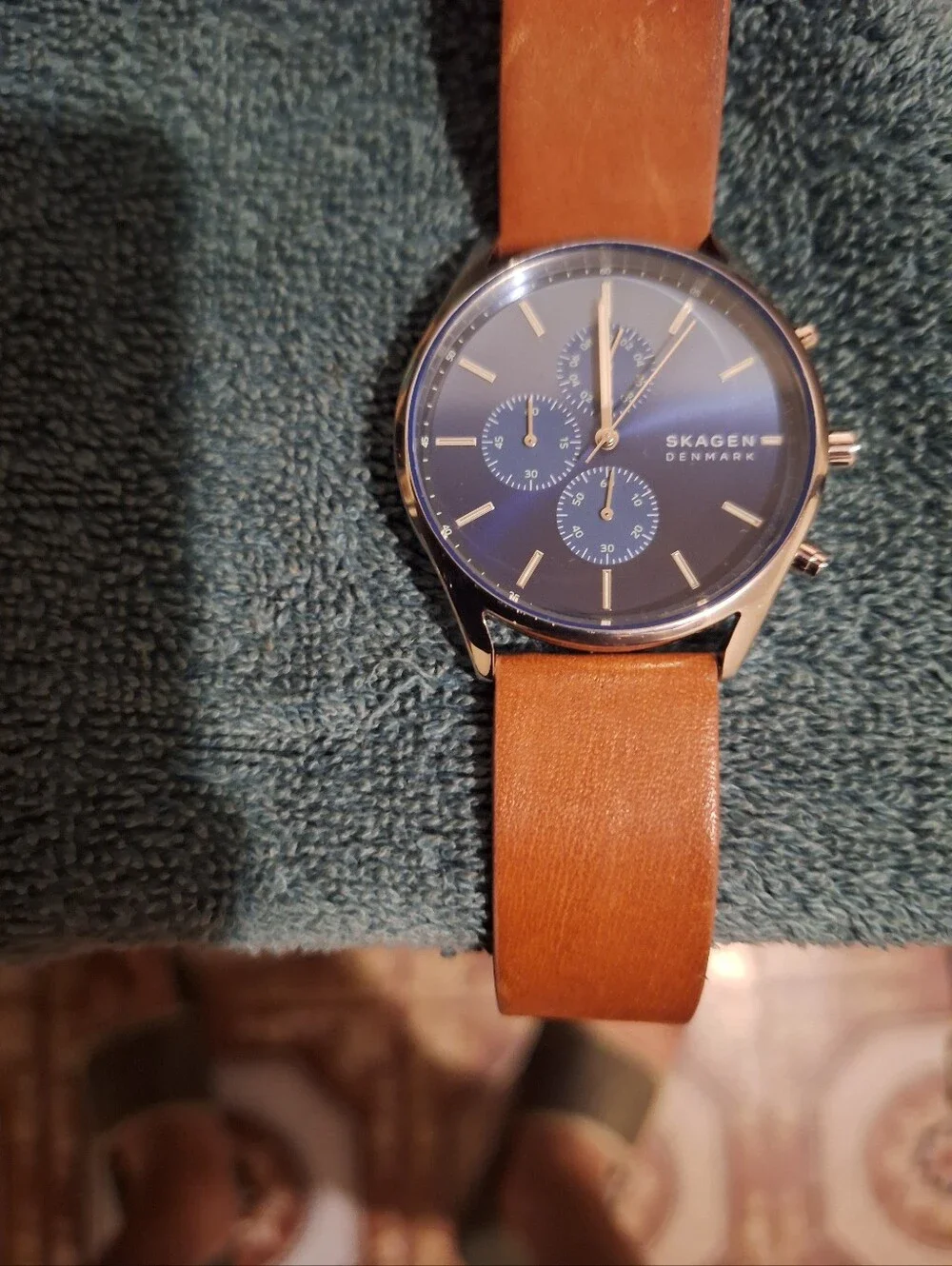 Mens Skagen Denmark Blue Dial / Brown Band